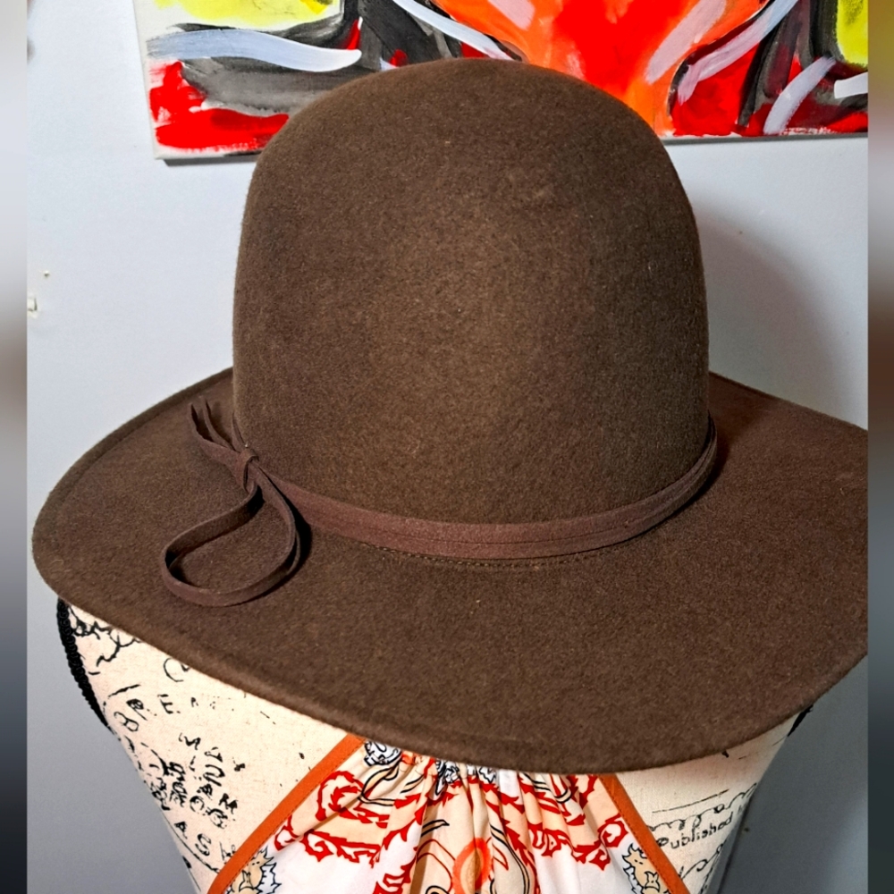 Vintage Brown Wool Wide-Brim Hat